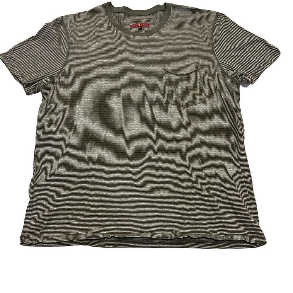 74AMK Men’s Grey & White Horizontal Stripe Pocket T-Shirt
